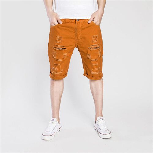 Denim Shorts Mens Rashed Old Washed Casual Denim Pants F049