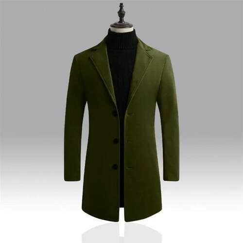 Korean Style Men rench Coat Lapel Buttons Woolen Coat Casual