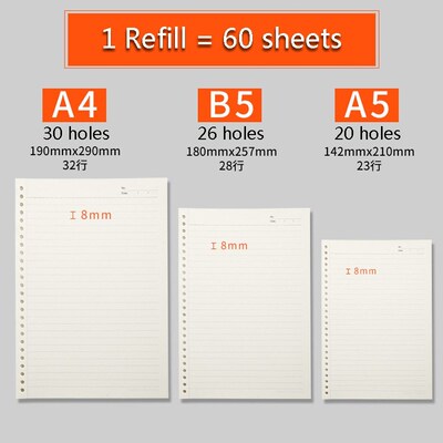 Loose Leaf Notebook A5/B5/A4 Ring Binder Dairy Paper Refill
