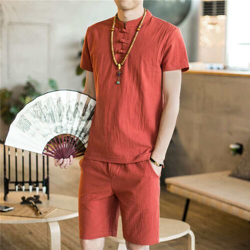 Summer new mens cotton and linen casual suit fashion large