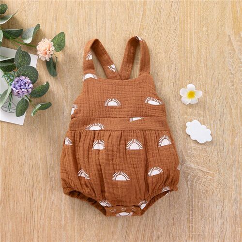 Newborn Kids Rompers Baby Boys Girls Sun Print Cotton Linen