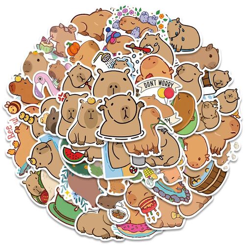 50/100PCS Plump Capybara Cartoon Cute Brown Animals Stickers