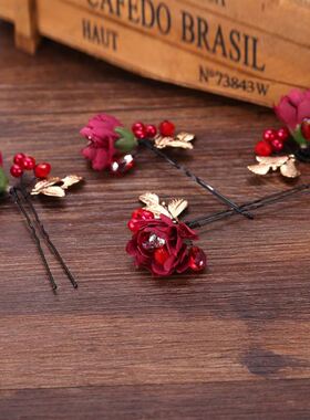 red flower bridal hair pin fabric artistic hair pin headdres