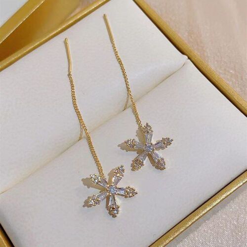 Unique Crystal Flower Long Earring with Tassels Streamline E