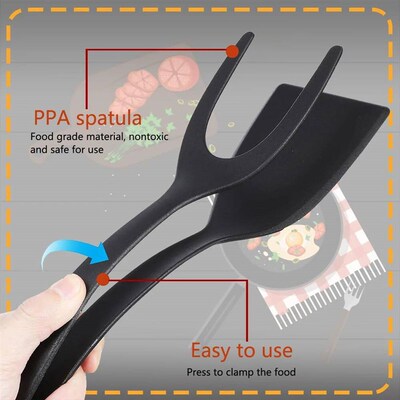 New 2 in 1 Grip Flip Spatula Tongs Egg Flipper Spatula Nylon