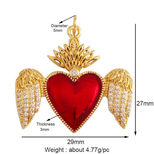 New in Sacred Red Heart Charm Victorian Love Zircon Charm Pe