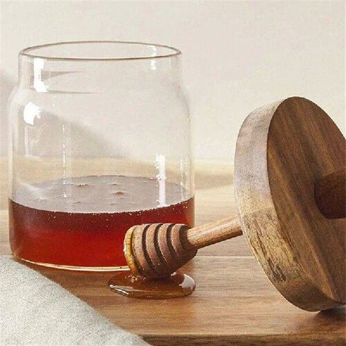 High Borosilicate Glass Honey Bottle With Wooden Lid And