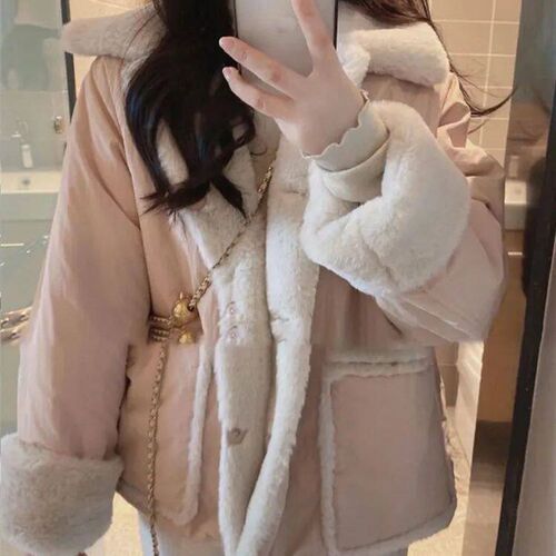 Winter Lambswool Parkas Women Double Side Wear Thick Fleece