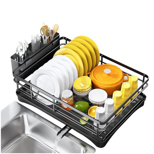 Black Metal Kitchen Countertop Dish Sink Drain Rack Knife An