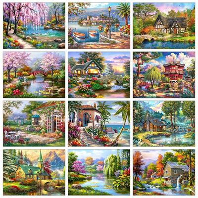 5D+Diamond+Painting+Landscape+Garden+Full+Diamond+Mosaic+Hou
