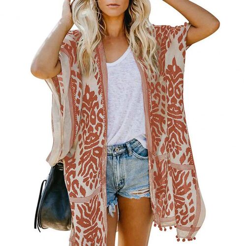 Womens Boho Printed Kimono Beach Cover Up Fashionable Summer