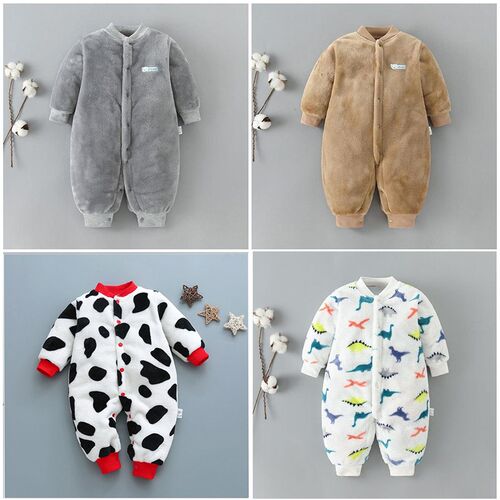 Autumn & Winter Baby Warm Clothes Boy Girl Pure Colour Rompe
