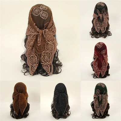 Yarn Square Scarf Lace Floral Embroidery Bandana Elegant Bre