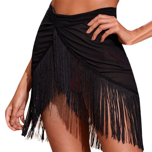 Women tassel Trim Sheer Beach Skirt ver Up Skirt Beach Wrap