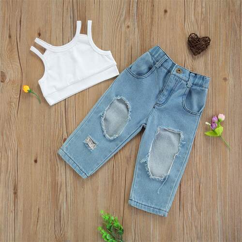 2-7Y Kids Girls Summer Clothes Sets Baby Solid Color Tank op