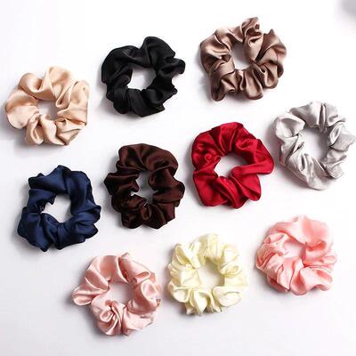 Newest Korean Woman Elegant Silk Elastics Hair Band Solid Co
