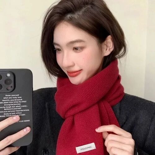 Winter Thermal Knitted Scarf Unisex Solid Color Neck Shawl W