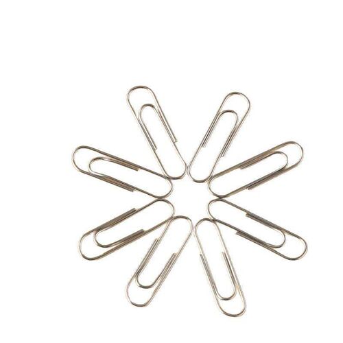 Paperclips, office supplies, binder clips, U-shaped pins, an