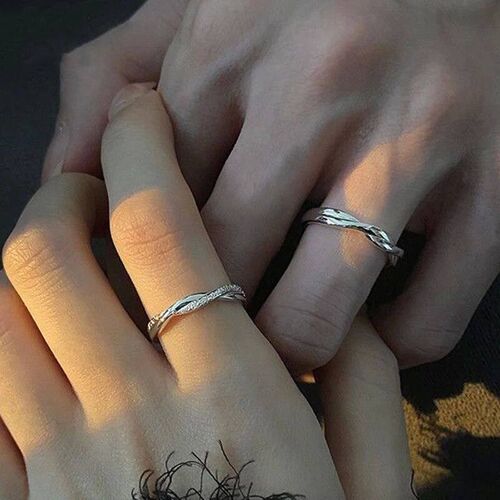 Fashion Couple Rings Set Silver Color Simple Opening
