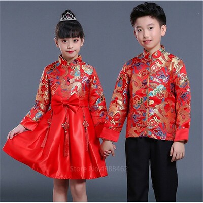 2022 Boy Girl Chinese New Year Clothes Traditional Dragon Em