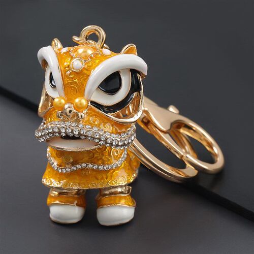 Chinese Style Alloy Enameled Diamond Lion Dance Keychain Met