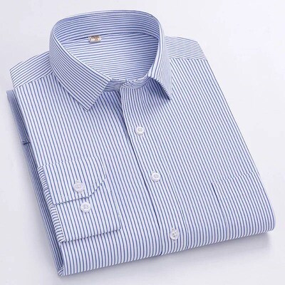 Men Formal Shirt Long Sleeve Office Solid Color Striped Anti