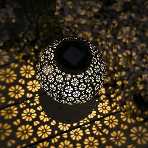 Outdoor Solar Powered Iron Hollow Projection Hand-Held Lamp
