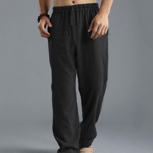 Plus Size Men Cotton Linen Long Pants Elastic Waist Loose St