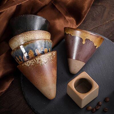 Creative coffee cup Conical retro ceramic cup mug With base