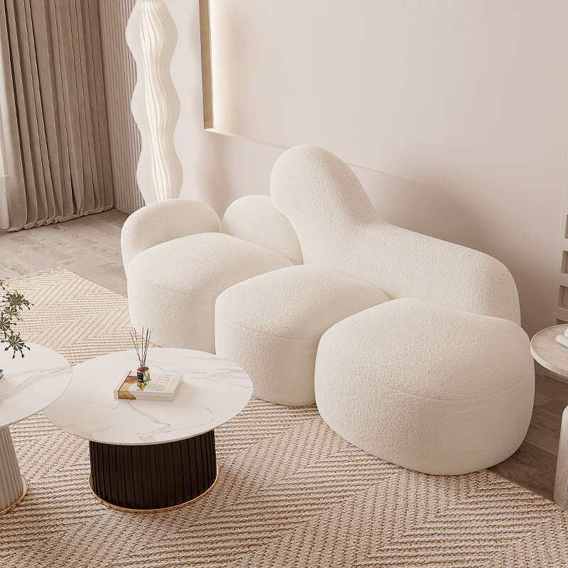 Lamb Fleece Fabric Sofa Small Apartment Living Room CREA Sty