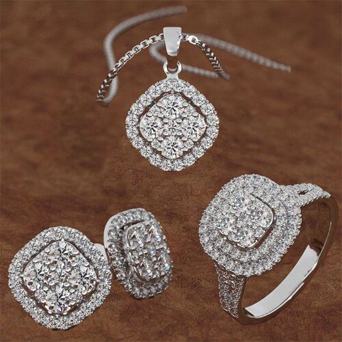 Classic Fashion Square Four Leaf Clover Engagement Ring Earr