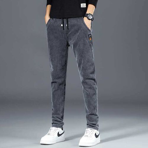 Casual Pants Mens Spring New Elastic Waist Slim-fit Straigh