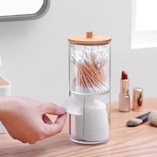 Acrylic Storage Box Bathroom Jar Makeup Organizer Cotton Rou
