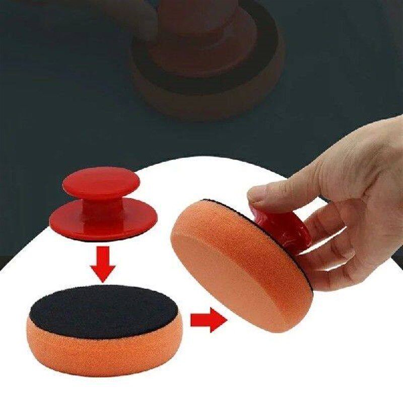 Car Waxing Sponge Set Round Soft Sponge Wipe with Red - 实物图