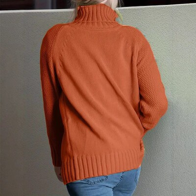 Turtleneck Sweater Solid lor Turtleneck Loose Pullover Casua