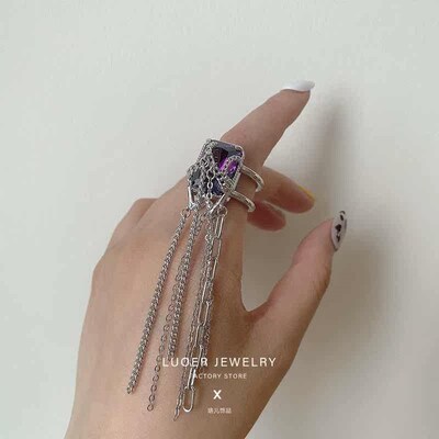 Purple diamond niche diamond-set geometric adjustable ring c