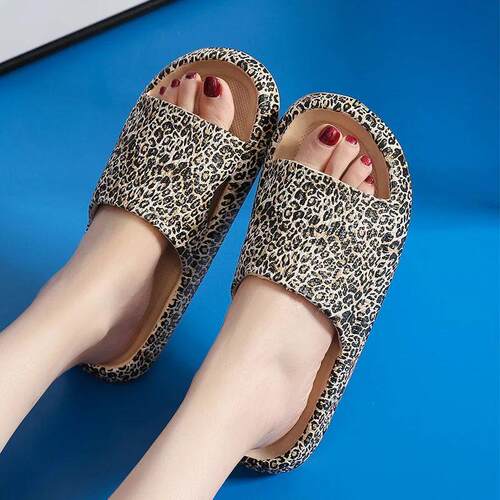 Leopard Thick Platform Slippers for Women Home Soft Sole Pil