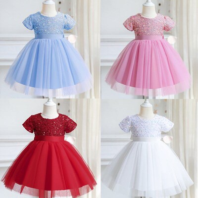 3-8 Years Princess Dress Sequin Party Chidlren Clothes Flowe