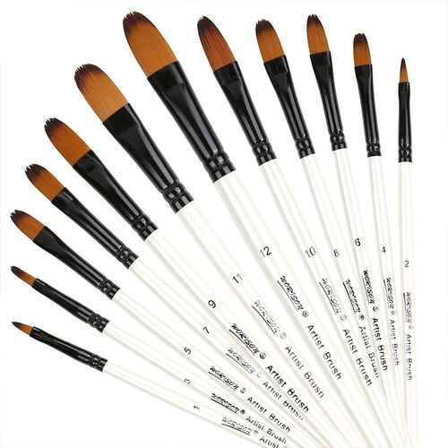 12 PCS Round Filbert Paint Brushes Set, Artist Brush for Acr