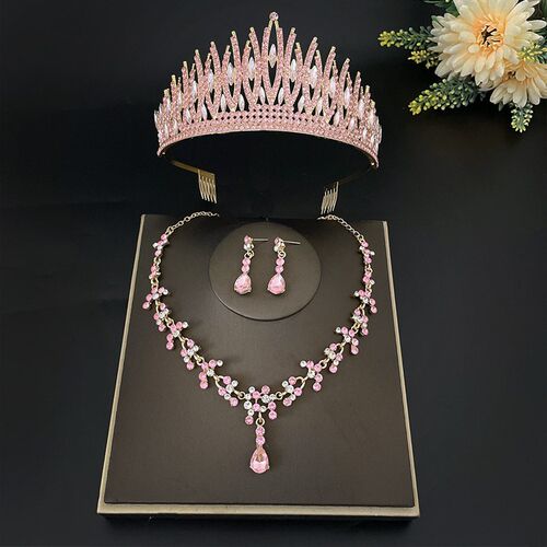 Fashion Pink Crystal Rhinestone Bridal Tiara Crown Women Que
