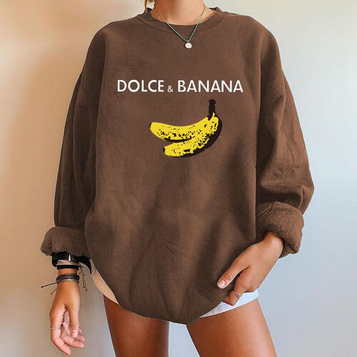 Dolce&banana Print Women Sweatshirts Sreetwear Round Neck Lo