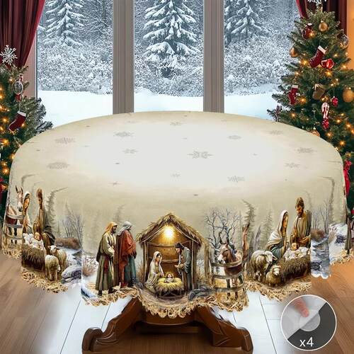 1Pc Christmas Tablecloth with Nativity Scene, Yule Home Part