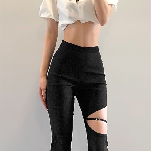 Sylcue Summer High Set Style Small High-Waisted Flared Trous