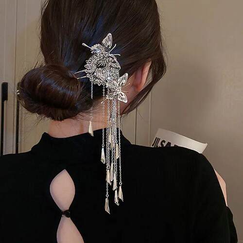 Vintage Butterfly Flower Hairpins for Women Exquisite Long T