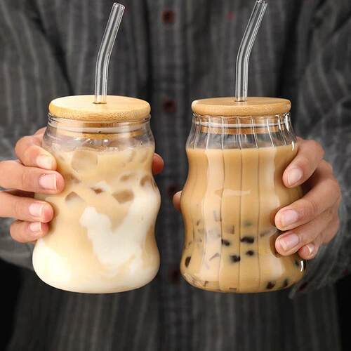 1/2pcs 500ml Glass Tumblers Cups With Straw Mason Jar Clear