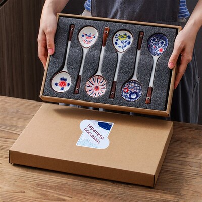 Hand-painted ceramic spoon gift box set