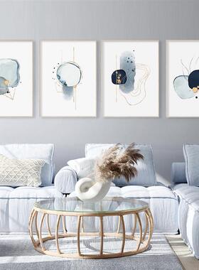 Modern Abstract Blue Drawn Sketch Canvas Painting Minimalist