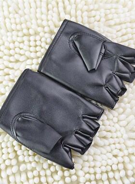 1 Pair Motor Punk Gloves Unisex Black PU Leather Fingerless