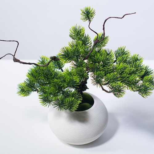 中式仿真迎客松小盆景客厅陶瓷花瓶假花茶室博古架电视柜装饰摆件
