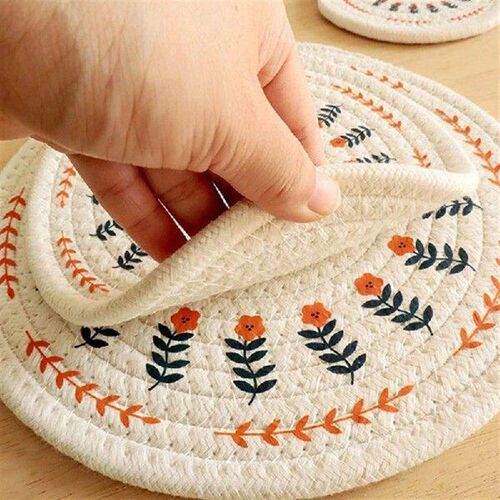 Round Woven Insulation Pot Mat Cotton Rope Placemat Dining